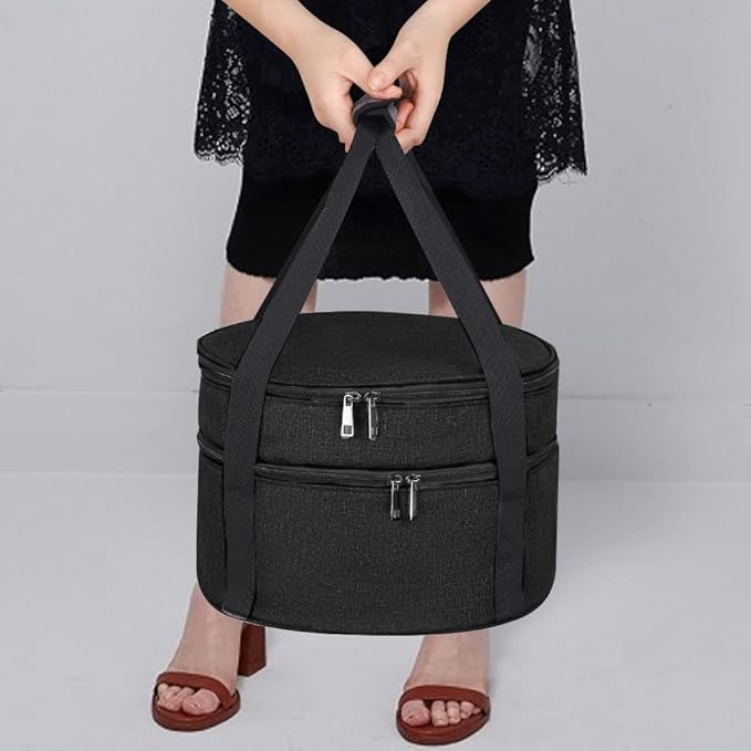 HERSENT Lunch Bag Insulated Thermal Food Carrier, Casserole Carrier,Pie Carrier, Insulated Casserole Carrier Storage Bag with Carry Handles, 2 Compartments Insulated Lunch Bag Potluck Carrier