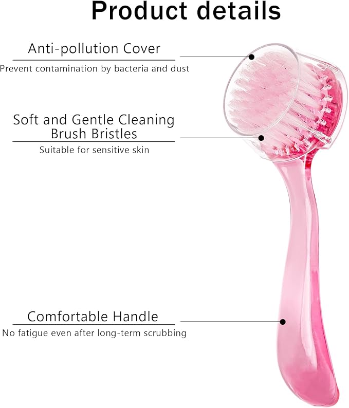 3 Pcs Facial Cleansing Brush, Manual Face Brushes for Cleansing and Exfoliating, Face Scrubber to Massage, Deep Pore Exfoliation, Makeup Remove and Skin Care with Soft Bristles, Clear Pink