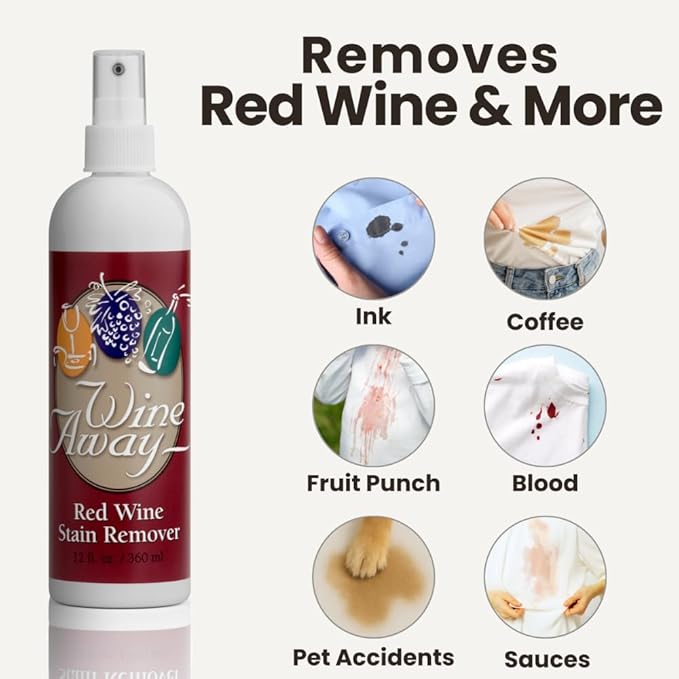 Wine Away Red Wine Stain Remover - Perfect Fabric Upholstery and Carpet Cleaner Spray Solution - Removes Wine Spots - Wine Out - Spray and Wash Laundry to Vanish Stain - 12 Ounce, Set of 3