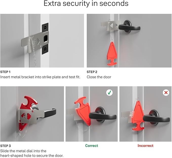 Master Lock Portable Door Lock for Travelers at Hotel, Apartment, Front Entry Security with Stopping Protection
