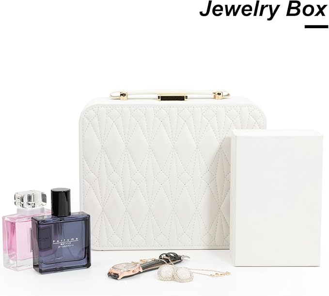 White Jewelry Box - Large Travel Jewelry Case Organizer, 2-Layer Holder, Women's Watch Case