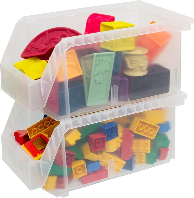 ReadySpace Plastic Containers for Organizing and Storage Bins for Closet, Kitchen, Office, Garage or Pantry Organization, Stackable Bins, Large (14.8" x 8" x 7"), 6-Pack, Clear