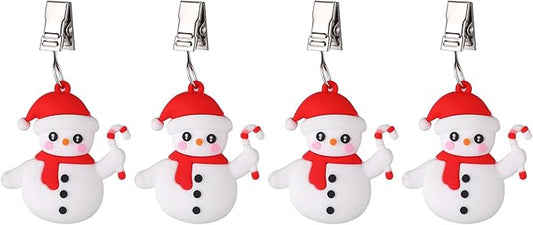 TwoFish Home Set of 4 Snowman Tablecloth Weights Clips Handicraft Snowman Tablecloth Clamps Pack of 4