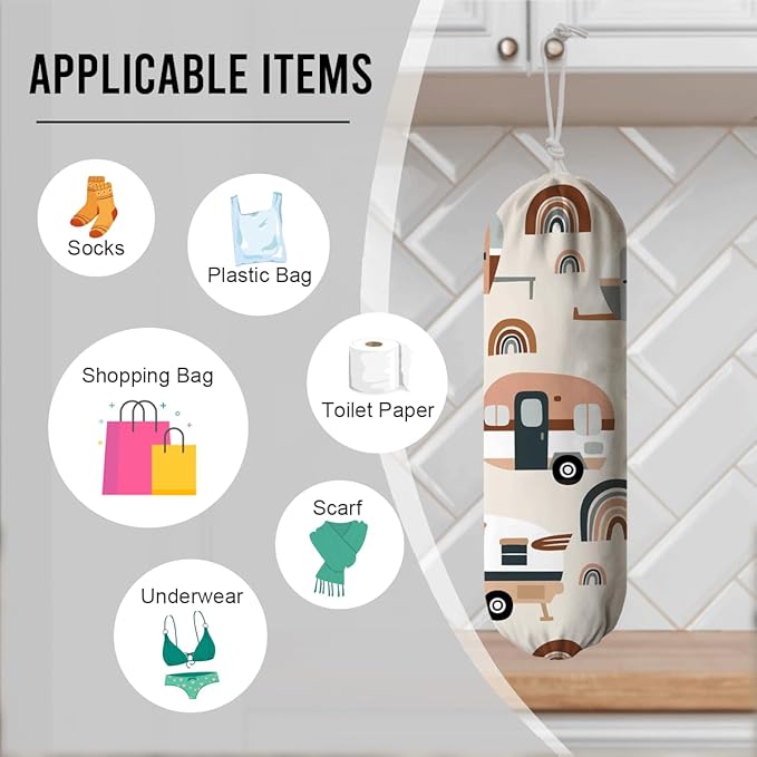 Stylish Painting Plastic Bags Holder, Grocery Bag Organizer for Home Kitchen Pantry, Plastic Bags Storage Container Dispensers, Kitchen Housewarming Gifts for Women, Pattern Garbage Bag 48