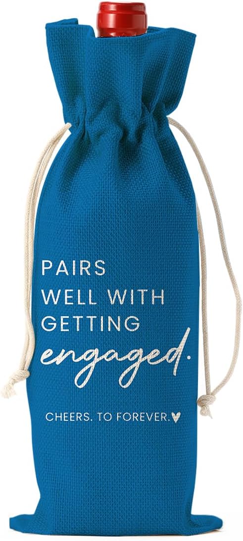 Engaged Gifts, Engagement Gifts for Couples Her, Engagement Party Decorations Gifts for Engaged Couple Wine Bag, Pairs Well with Getting Engaged Wine Bottle Bag（Blue）