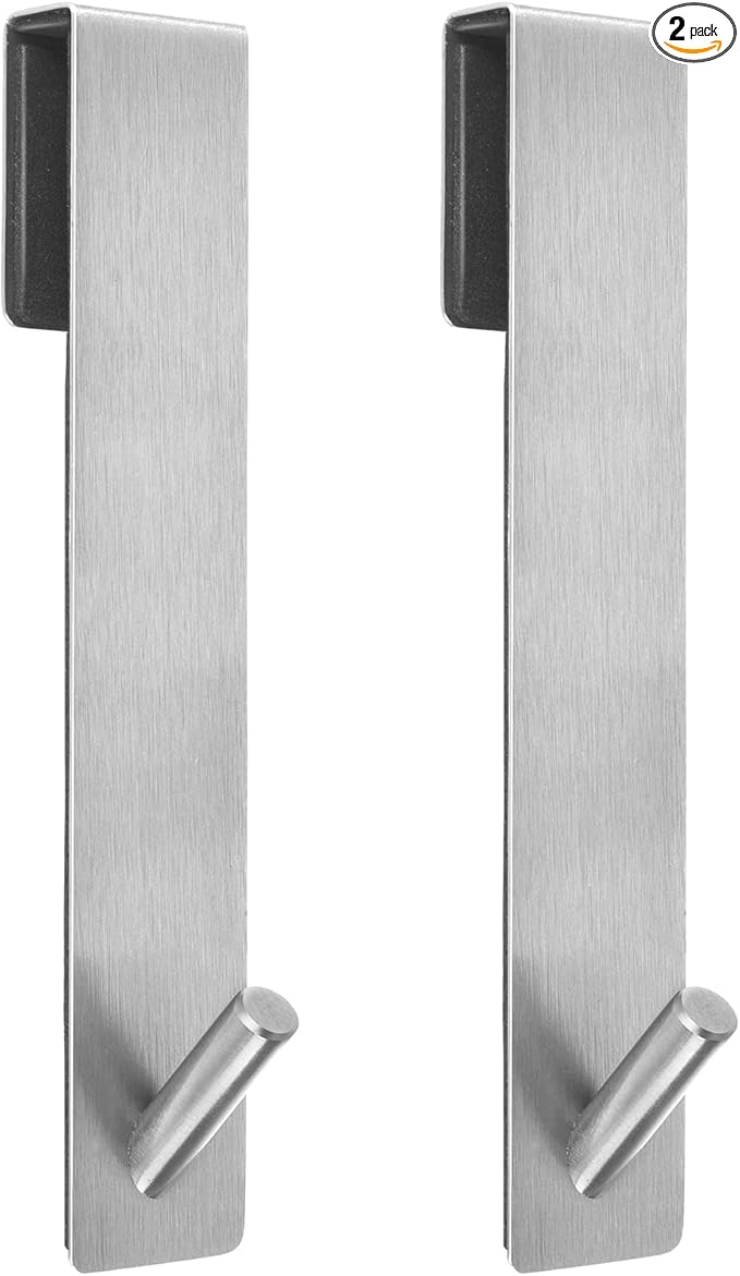 Kontoyo Shower Door Hooks (7.5 Inch), Extended Over Door Hooks for Bathroom Frameless Glass Shower Door, Stainless Steel Towel Hooks, Heavy Duty Rack Hooks for Robe, Towel - 2 Pack - Silver