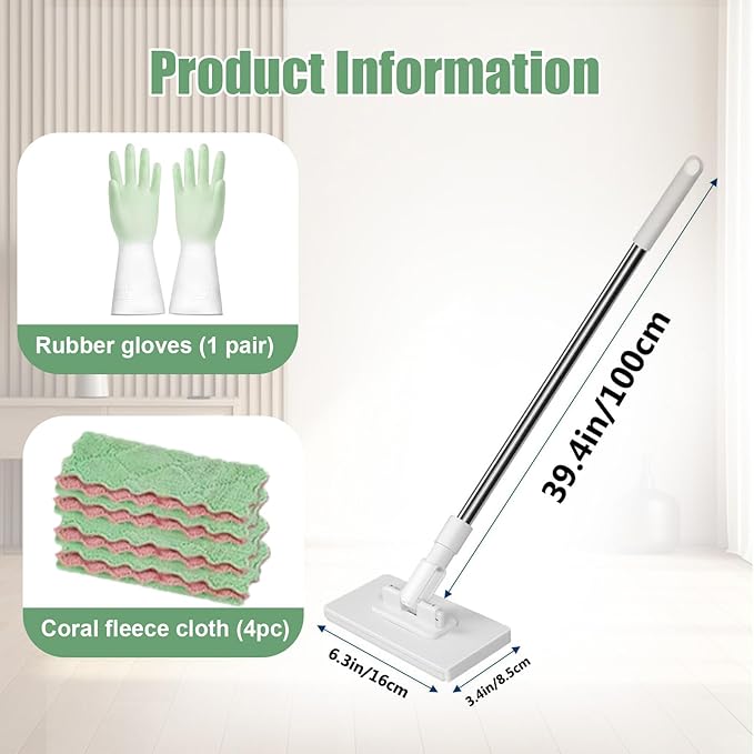 Snap Grip Mini Mop, Cloth Changing Mini Mop for Dry & Wet Disposable Pads, Lazy mopa Automatic gripping with Sweeping & Mopping, Long Handle Disposable Dust Mop for Hardwood, Tile (Plain White)