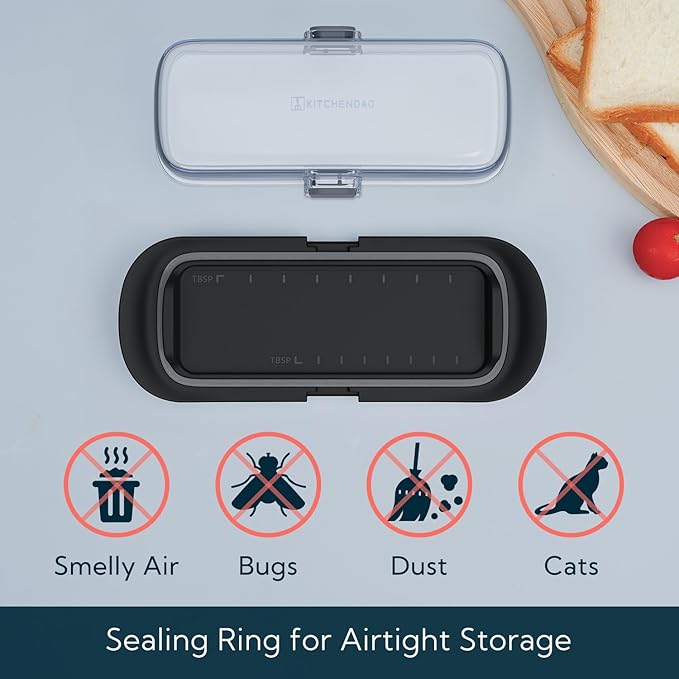KITCHENDAO One-handed Airtight Butter Dish with Lid for Countertop and Refrigerator Door Shelf, Butter Holder with One Press to Open/Close Secure Latching Buckle for West/East Coast Butter (Black)