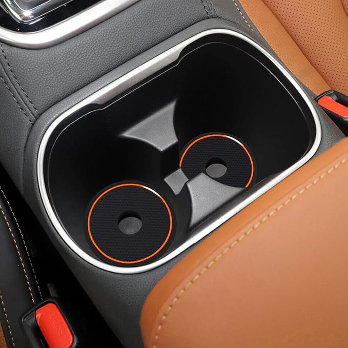 Auovo Cup Holder Spacer Replacement Fit for Subaru Outback Legacy Accessories 2020-2024 Silicone Cup Riser Cup Holder Insert Spacers for Kia Telluride Crosstrek Accord Trax RAV4 (2pcs, Orange Trim)