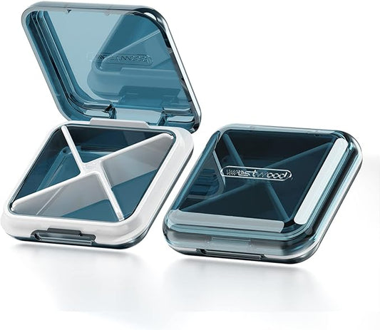 DUBSTAR Daily Pill Organizer,4 Compartments Portable Travel Small Pill Case, Pill Box for Purse Pocket to Hold Vitamins,Cod Liver Oil,Supplements and Medication (Blue)