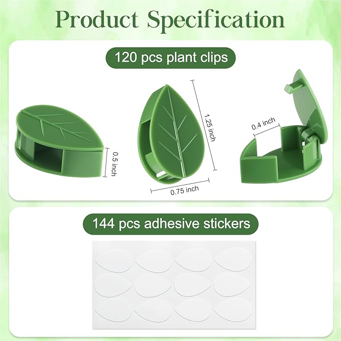 120 Pcs Plant Wall Clips, Plant Climbing Wall Fixture Clips, Wall Vines Fixing Clips with 144 Adhesive Stickers, Self-Adhesive Plant Fixer for Vine Support and Indoor Outdoor Decoration