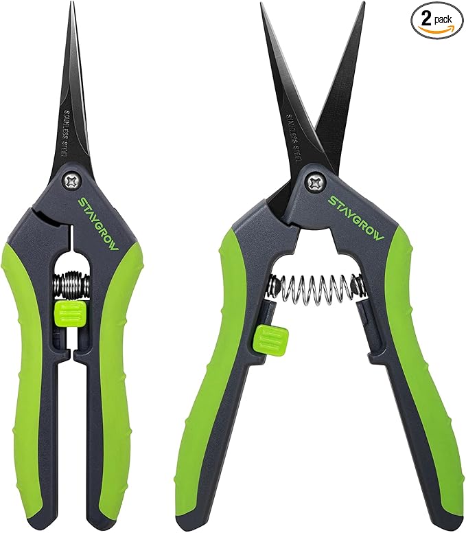 2pcs 6.5" Pruning Shears for Gardening, Ultra Sharp Garden Scissors for Precise Cuts, Stainless Steel Bonsai Clippers with Spring Loaded, 6.5 Inch Garden Shears (1pc Straight & 1pc Curved)