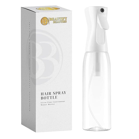 BeautifyBeauties Spray Bottle For Hair – Continuous Mister Spray Bottle for Hairstyling, Cleaning, Plants, Pets, Barbers, Salons, Essential Oil Scents (Clear, 16.9oz/500ml) 11" H x 2.6" L