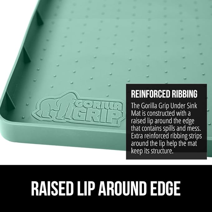 GORILLA GRIP Waterproof Silicone Under Sink Mat with Raised Lip for Kitchen and Bathroom, 31 x 22 in, Cabinet Shelf Liner Stay in Place Mats Dishwasher Safe Drawer Liner, Organizer Tray, Mint