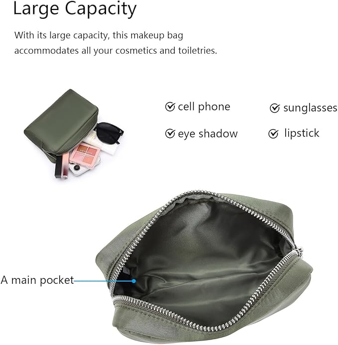 Waterproof Makeup Bag Large Capacity Women's Classic Black Wash Bag Adjustable Partition Wash Bag Brush and Cosmetic Carrying Bag… (Army Green)