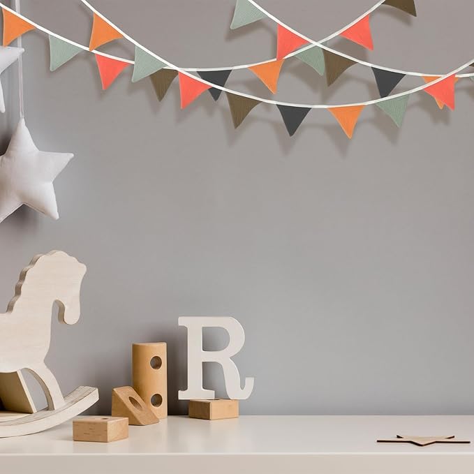 Oudain 2 Pcs Pennant Banner Flags Nursery Garland Triangle Bunting Flags Playroom Wall Decor Banner for Nursery Baby Shower Birthday Boho Wedding Party Event, Each 7.75 ft(Rustic Color)