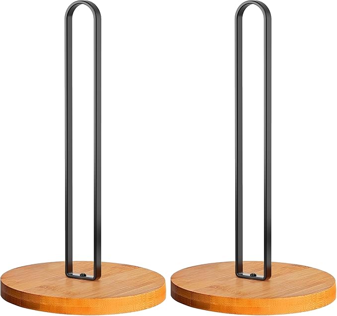 TONLEA Wooden Paper Towel Holder Countertop, Kitchen-Towel-Holder FreeStanding with Non-Slip Base for Bathroom Black-2PCS
