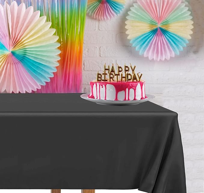 DecorRack 24 Pack Rectangular Tablecloths BPA-Free Plastic, 54 x 108 inch, Dining Table Cover Cloth for Parties, Picnic, Camping and Outdoor, Disposable or Reusable in Black (24 Pack)