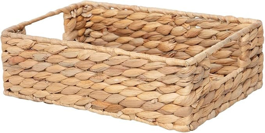 Water Hyacinth Storage Basket - Small Rustic Rectangle Woven basket Organizer with Handle for Home & Office Decor (Hyacinth)