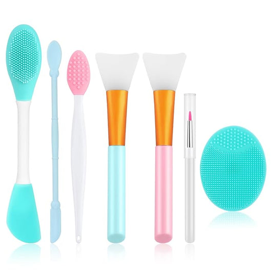 Silicone Face Scrubber, 3pcs Exfoliating Lip Brush, 3pcs Cleansing Brush,1pcs Face Mask Brush Exfoliator Blackhead Skin Care Tool