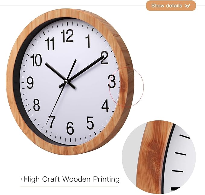 NUOVO 10 Inch Wooden Round Wall Clock Silent & Non-Ticking Retro Wall Clock Operated for Living Room Bedroom Kitchen (26 cm / 10")