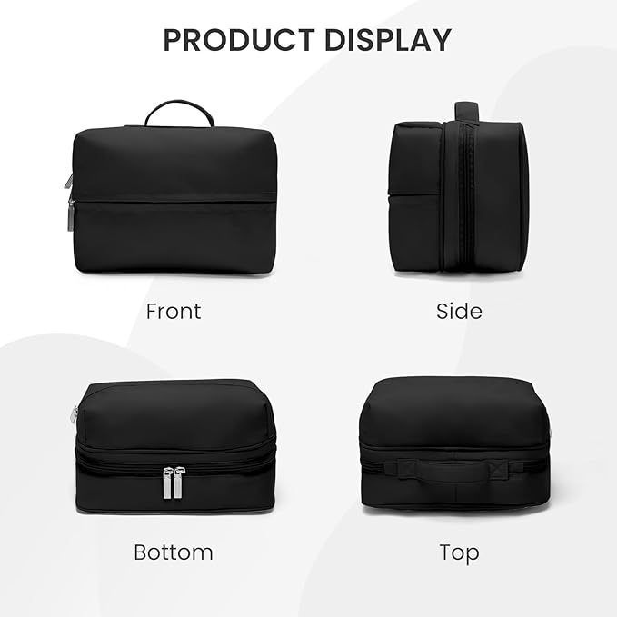 Travel Cosmetic Bag Women Portable Makeup Case Organizer Wide-open Toiletry Pouch for Cosmetics Toiletries (Black)