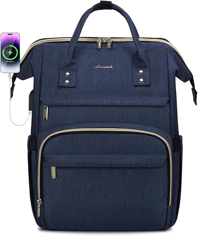 LOVEVOOK Laptop Backpack for Women, 15.6 Inch Professional Women's Travel Backpack Purse, Computer Laptop Bag, Nurse Teacher Backpack, Waterproof College Work Bag, Carry-on Backpack with USB Port, Dark Blue