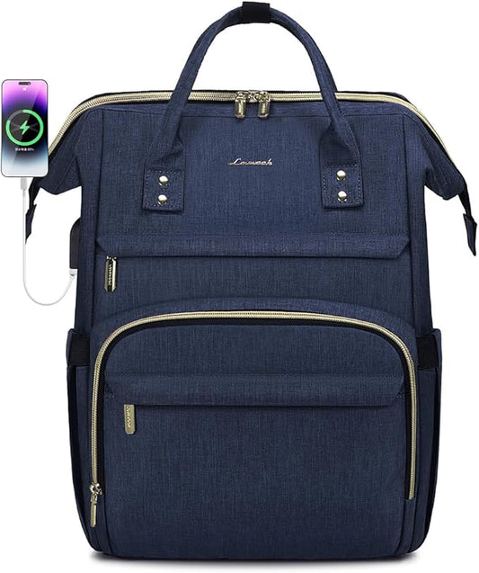 LOVEVOOK Laptop Backpack for Women, 15.6 Inch Professional Women's Travel Backpack Purse, Computer Laptop Bag, Nurse Teacher Backpack, Waterproof College Work Bag, Carry-on Backpack with USB Port, Dark Blue
