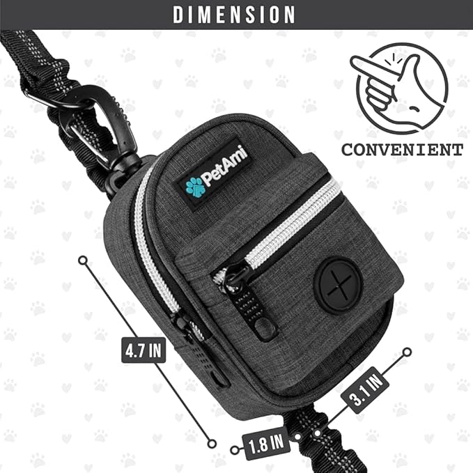 PetAmi Dog Poop Bag Holder for Leash, Dog Pet Waste Bag Dispenser For Poop With Clip, Doggy Puppy Walking Accessories Travel Camping, Dog Treat Pouch Supplies Must Have With Dog Bag Roll, Dark Gray