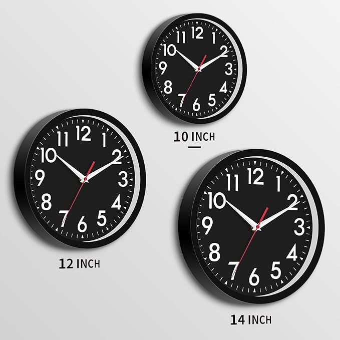 Wall Clock Black Battery Operated 10 Inch Simple Silent Non-Ticking Analog Decorative for Kitchen Bathroom Bedroom Office Living Room School Classroom (Black)