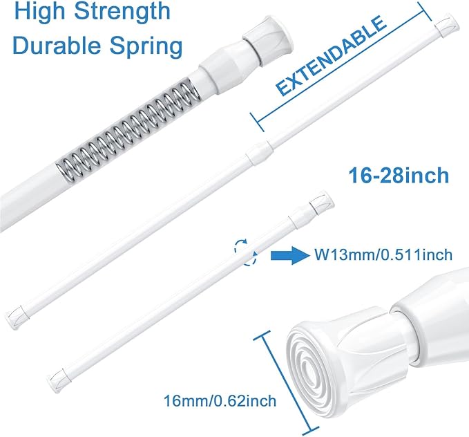 AIZESI Spring Tension Curtain Rods Short Tension Rod (White,17" to 28"-3Pcs)
