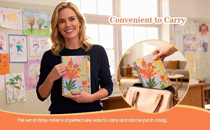 A5 Spiral Sticky Notebook,with 9 pads of decorated sticky notes and a handy notebook,Note Pads Teacher Appreciation Gift Writing Memo Pads School Office Supplies and Daily Life Organization (Autumn)