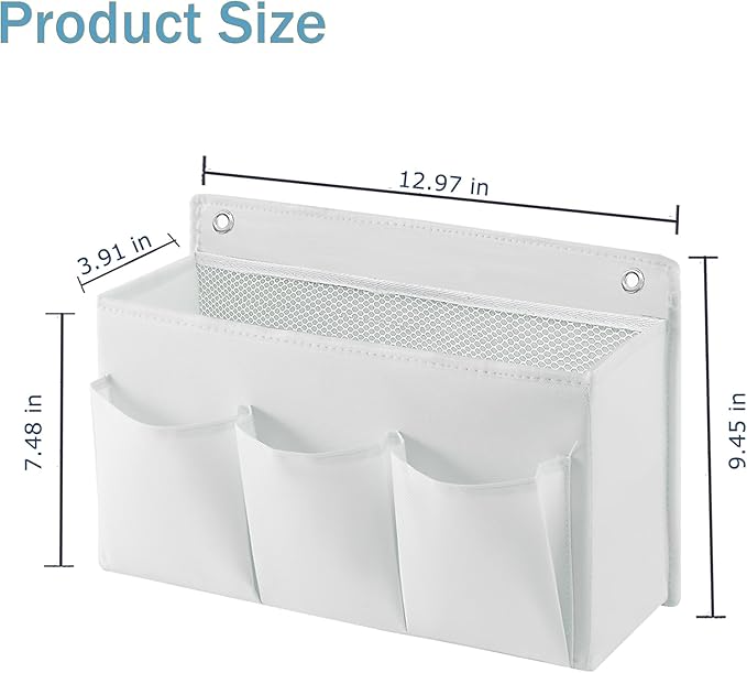 2-Pack Hanging Storage Baskets - Wall Organizer with 3 Pockets for Home/Dorm/Closet/Door, Multi-Purpose Space Saver for Office/Bathroom/Nursery - Foldable Fabric Organizer (White)