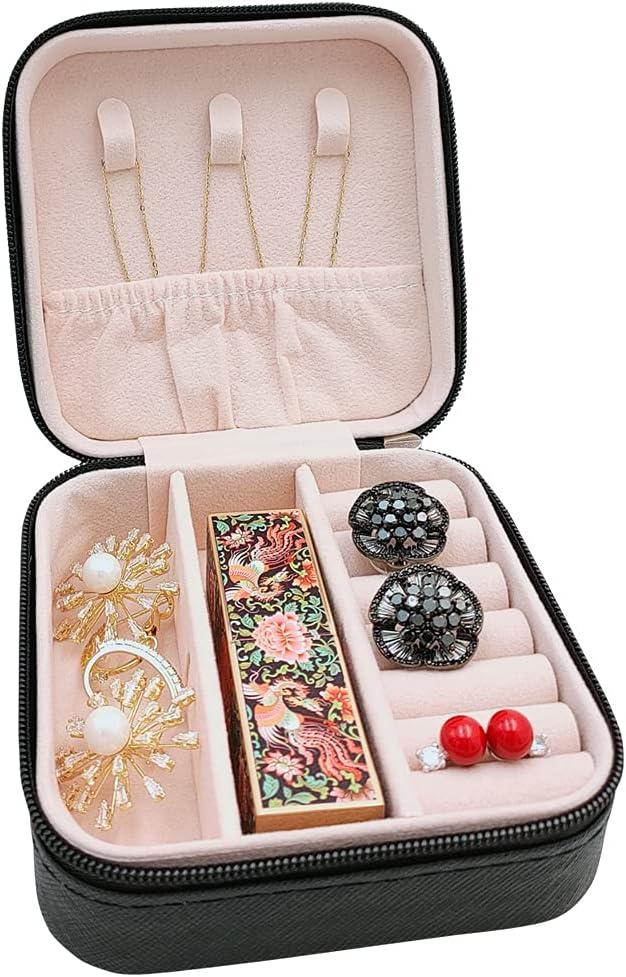 Mini Jewelry Case, Small Travel Jewelry Organizer, Portable Jewelry Box Storage Display Box For Rings, Earrings, Necklaces (Black-4pcs)