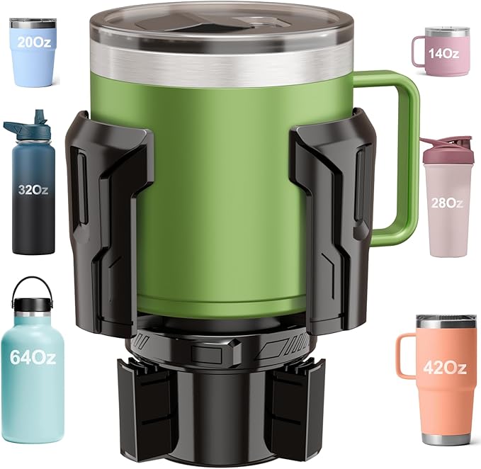Car Cup Holder Expander: One-Button Open, Universal, Adjustable Holder (Diameter 2.6"- 4.8"), Cup Holder Expander for Yeti, Hydro Flask, Nalgene, Takeya, Camelbak, Ramblers, Owala, Tumblers, Mugs