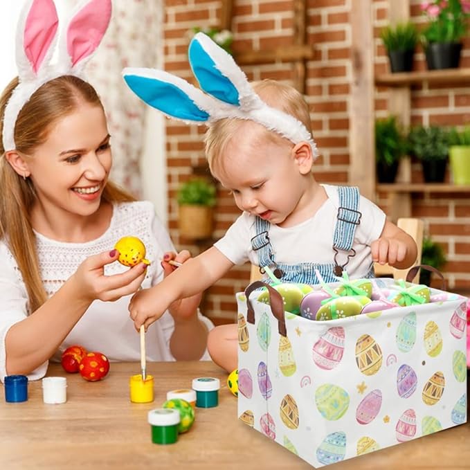 FXOLCSHE Rectangular Easter basket,Laundry Hamper,Kids Toy Storage Basket for baby Bedroom,Kids Storage Bin,Toy Gift Organizerm,Home Decor(Love egg)