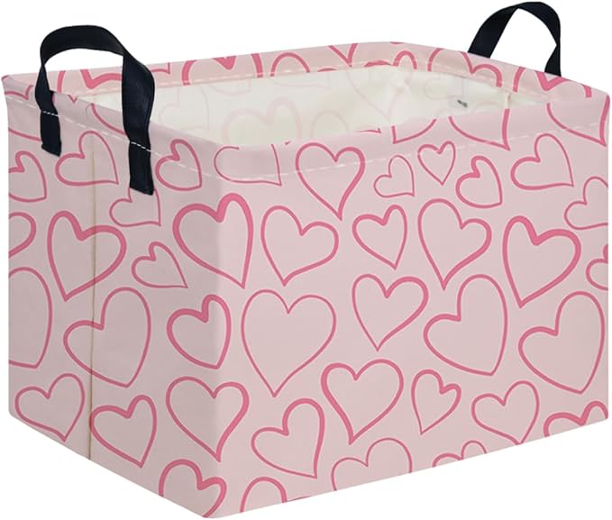Rectangular Pink Valentine's Day Gift Basket,nursery basket,Pink girls gift baskets,kids toy storage Bin, Love Heart Room Decor for Home,Shelf Baskets(Happy Love)