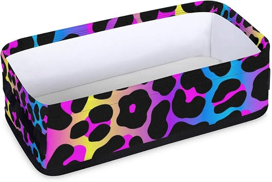 Cheetah Rainbow Small Bathroom Baskets for Toilet,Foldable Toilet Paper Tank Basket Organizer for Towels Storage Decorative Open Storage Bins for Home,Closet,Containers,Cabinet