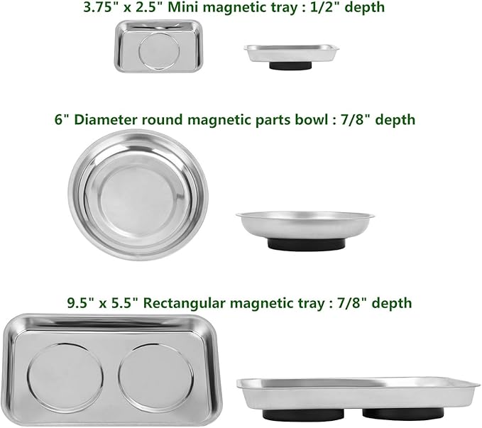 VASTOOLS Magnetic Tray Holder 3pc,for Socket Screw Nuts Bolts Metal Parts,Extra Strong Magnet,Thickened Tray,Stainless Steel