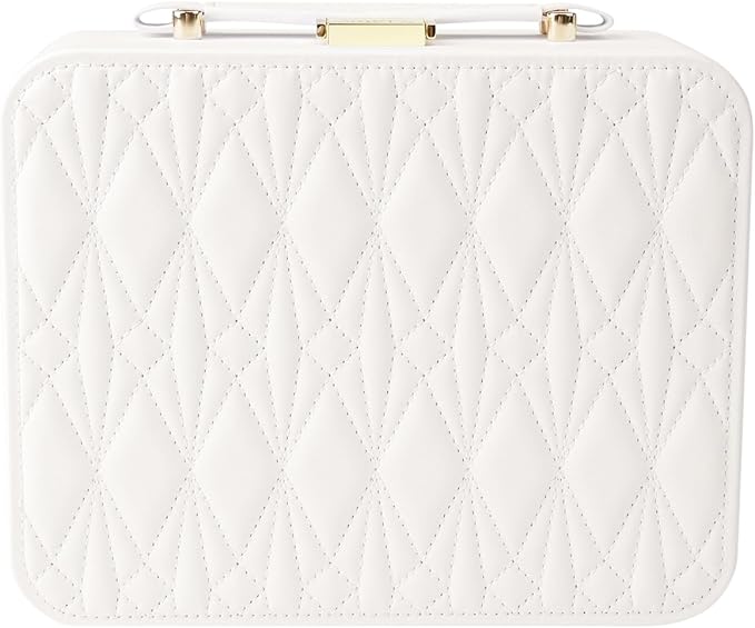 White Jewelry Box - Large Travel Jewelry Case Organizer, 2-Layer Holder, Women's Watch Case