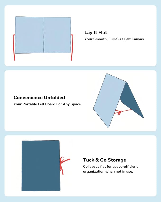 CHEFAN Foldable Felt Board for Toddlers, Freestanding Flannel Board for Kids, Preschool Classroom and Daycare Storytelling Use, Compatible with Felt Set, Large Blue