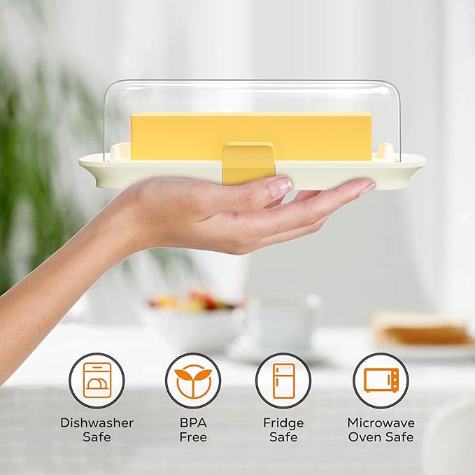 Butter Dish with Lid for Countertop and Refrigerator Door Shelf, Airtight Butter Keeper Container, Locking Butter Holder for East/West Coast Butter, BPA-free, Microwave/Dishwasher Safe