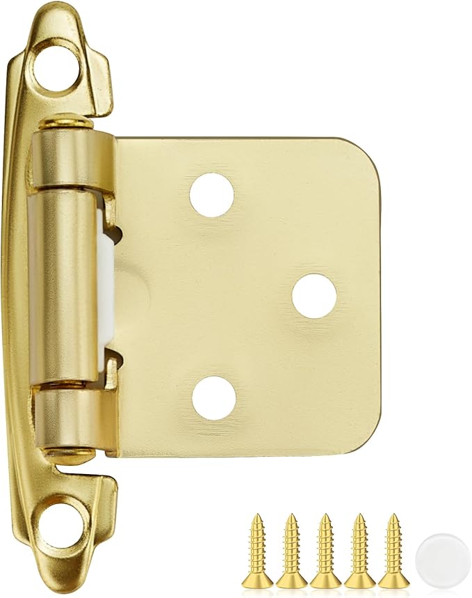 20 Pack 10 Pair Gold Cabinet Hinges - 1/2 inch Overlay Kitchen Cabinet Hinges, Semi-Concealed Hinges, Self Closing Cabinet Door Hinges with Door Bumper, Gold Face Mount Cabinet Hardware