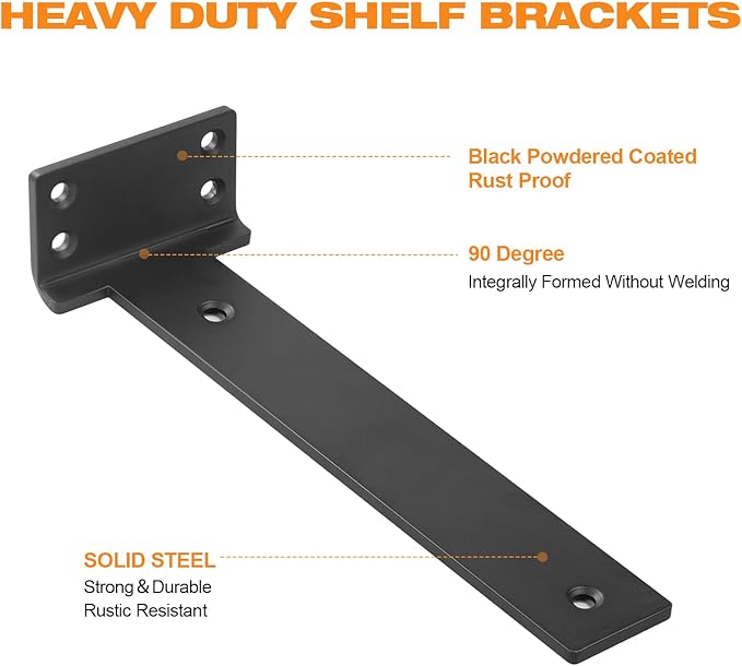 Floating Shelf Brackets 4 inch 8 Pack L Brackets for Shelves Black Metal Heavy Duty Shelf Bracket for DIY Decorative with Mounting Hardware
