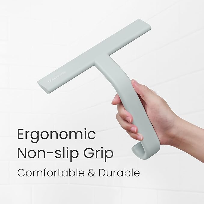 dancemoon JustHang Shower Squeegee for Glass Doors, All-One-Piece Silicone with Built-in Hook Design for Easy Hanging, Household Window Mirror Squeegee for Bathroom, Glass, Kitchen, Tile Wall, Car
