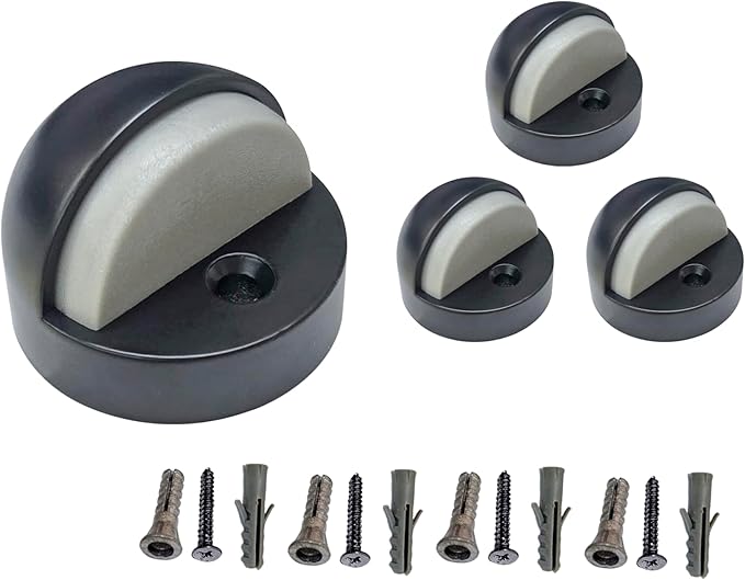 QCAA High Dome Floor Door Stop, 1-11/16" x 1-3/16", Zinc Die Cast, Matte Black, 4 Pack, Made in Taiwan