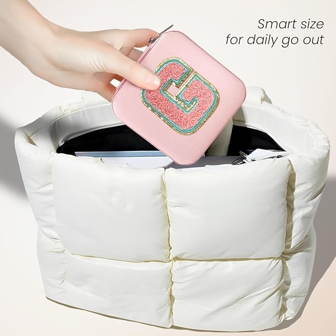 SANDJEST Personalized Jewelry Box, Pink Travel Jewelry Box with Initial G, Small Monogrammed Jewelry Case Organizer for Girls Women Teen Kids, Mini Travel Essentials Gifts for Birthday Christmas