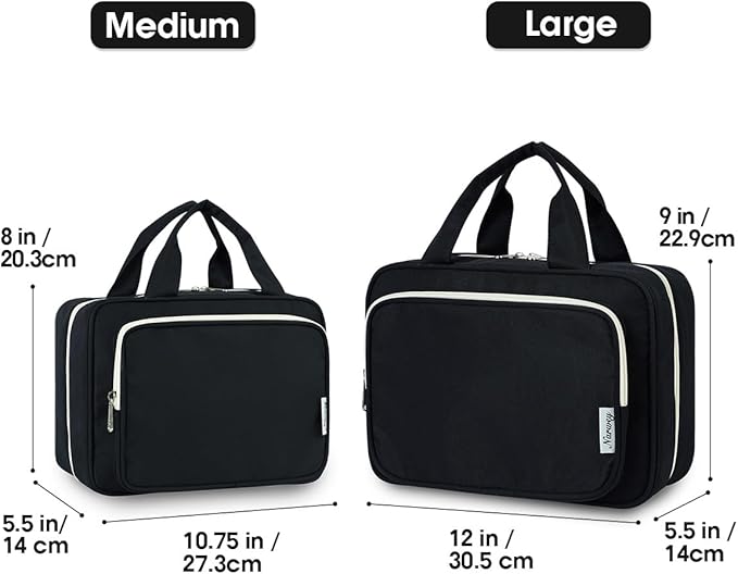 Narwey Travel Toiletry Bag for Women Large Hanging Makeup Bag Organizer Toiletries Bag for Full Size Essentials Accessories Cosmetics (Black (Large))