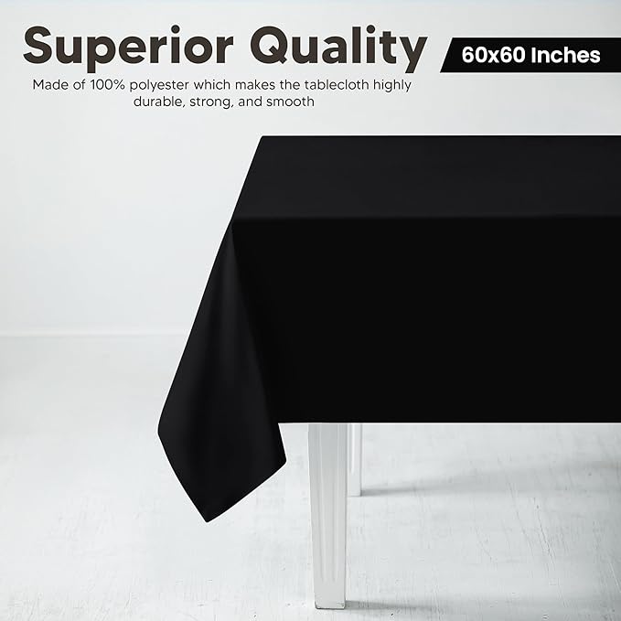 Utopia Kitchen Rectangle Table Cloth 2 Pack (60x60 Inches, Black), Machine Washable Polyester Table Cover for Dining, Buffet Parties, Picnics, Events, Weddings and Restaurants