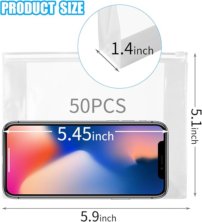 50 PCS Mini Clear Makeup Bag, Small Clear Zipper Pouch Travel Bag for Toiletries Plastic Cosmetic Organizer Waterproof, for Swimsuit Bikini Travel Vacation (5.9 x 5.1 x 1.4 Inch)